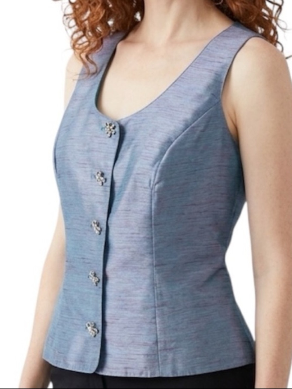 Rey Hernandez Women’s Elegant Blue Iridescent Sleeveless  Vest Top Size 16